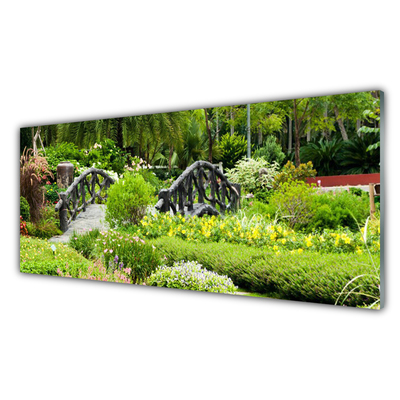 Tableaux sur verre acrylique Pont jardin botanique nature vert gris rouge