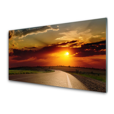 Tableaux sur verre acrylique Coucher du soleil rue paysage gris rouge orange