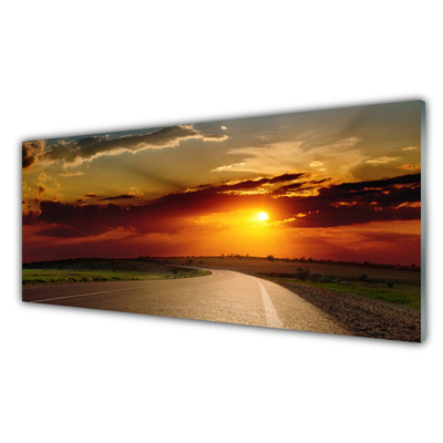 Tableaux sur verre acrylique Coucher du soleil rue paysage gris rouge orange