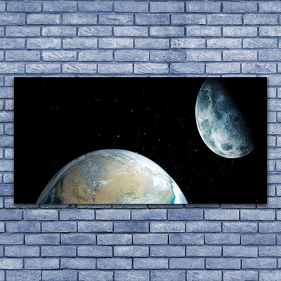Tableaux sur verre acrylique Lune terre univers univers noir bleu gris