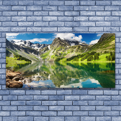Tableaux sur verre acrylique Montagne lac paysage vert bleu