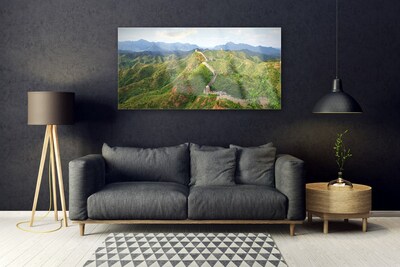Tableaux sur verre acrylique Grande muraille de chine montagnes paysage vert bleu brun