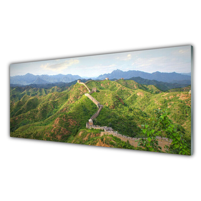 Tableaux sur verre acrylique Grande muraille de chine montagnes paysage vert bleu brun