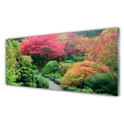 Tableaux sur verre acrylique Jardin fleurs arbre nature rose vert orange