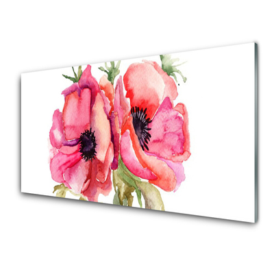 Tableaux sur verre acrylique Fleurs aquarelle floral rouge rose vert