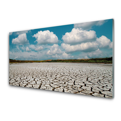 Tableaux sur verre acrylique Lit de la rivière séchée paysage brun bleu blanc