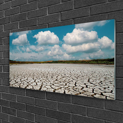 Tableaux sur verre acrylique Lit de la rivière séchée paysage brun bleu blanc