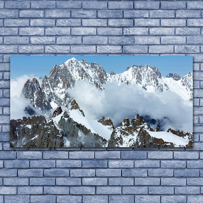 Tableaux sur verre acrylique Montagnes paysage bleu gris blanc