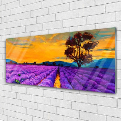 Tableaux sur verre acrylique Champ paysage violet jaune brun