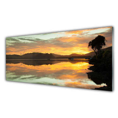 Tableaux sur verre acrylique Eau montagnes paysage noir orange brun