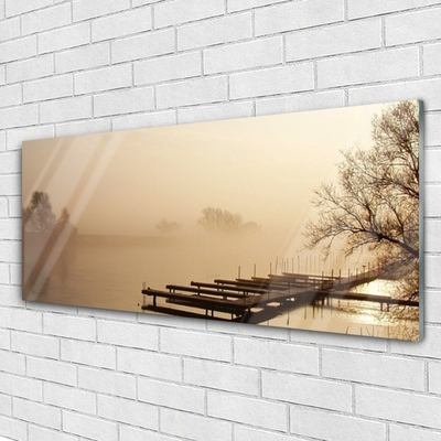 Tableaux sur verre acrylique Pont eau brouillard paysage sépia