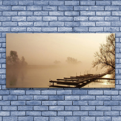 Tableaux sur verre acrylique Pont eau brouillard paysage sépia