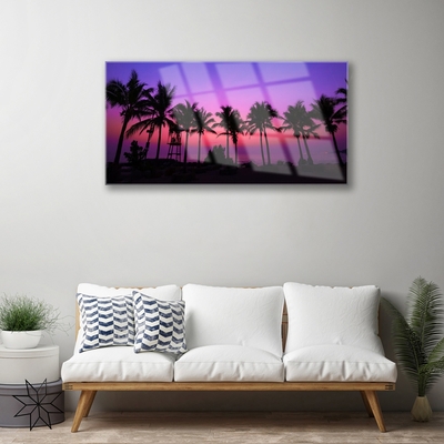 Tableaux sur verre acrylique Palmiers paysage noir violet rose