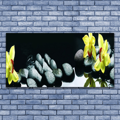 Tableaux sur verre acrylique Fleurs pierres floral jaune noir