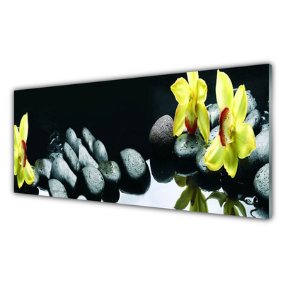Tableaux sur verre acrylique Fleurs pierres floral jaune noir