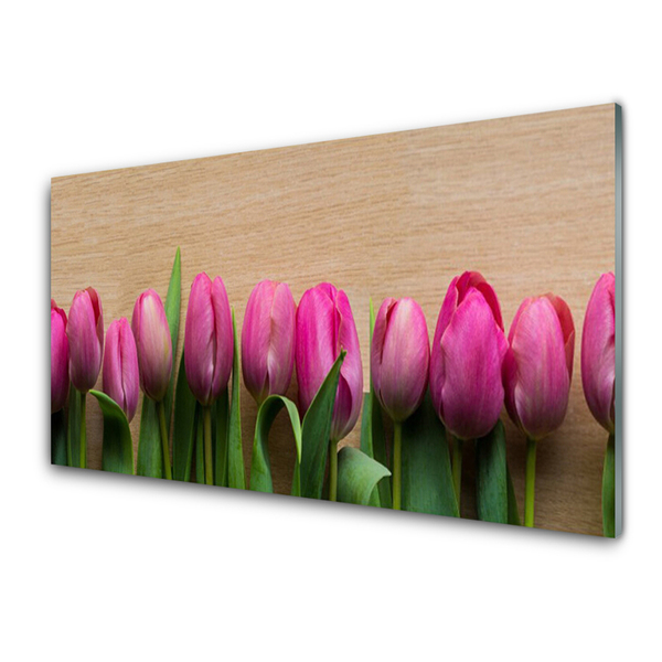 Tableaux sur verre acrylique Fleurs floral rose vert brun