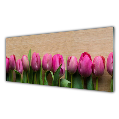 Tableaux sur verre acrylique Fleurs floral rose vert brun