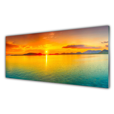 Tableaux sur verre acrylique Mer soleil paysage jaune bleu