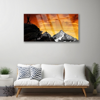 Tableaux sur verre acrylique Montagnes paysage orange gris noir