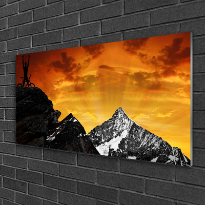 Tableaux sur verre acrylique Montagnes paysage orange gris noir
