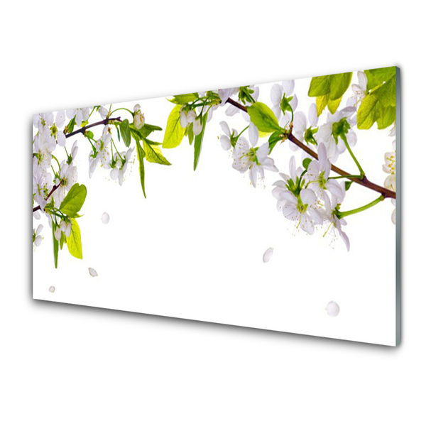 Tableaux sur verre acrylique Fleurs feuilles nature blanc vert