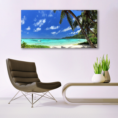 Tableaux sur verre acrylique Palmiers mer paysage bleu vert brun
