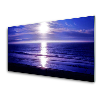 Tableaux sur verre acrylique Mer soleil paysage blanc violet