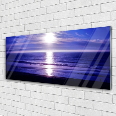 Tableaux sur verre acrylique Mer soleil paysage blanc violet
