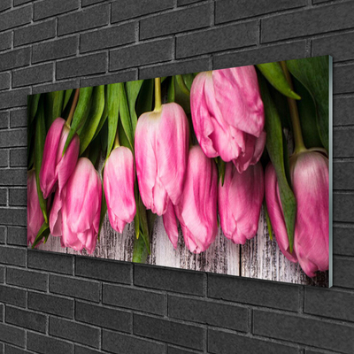 Tableaux sur verre acrylique Tulipes floral rose vert