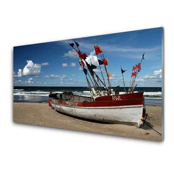 Tableaux sur verre acrylique Mer plage plage paysage bleu rouge blanc brun