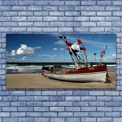 Tableaux sur verre acrylique Mer plage plage paysage bleu rouge blanc brun