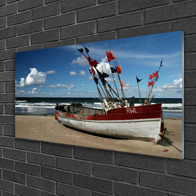 Tableaux sur verre acrylique Mer plage plage paysage bleu rouge blanc brun