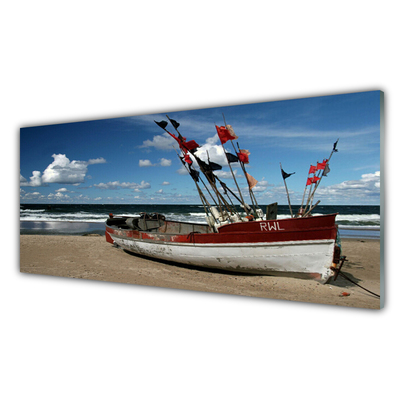 Tableaux sur verre acrylique Mer plage plage paysage bleu rouge blanc brun