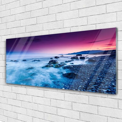 Tableaux sur verre acrylique Mer plage paysage violet rose bleu