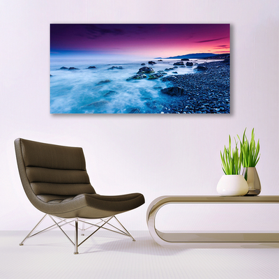 Tableaux sur verre acrylique Mer plage paysage violet rose bleu