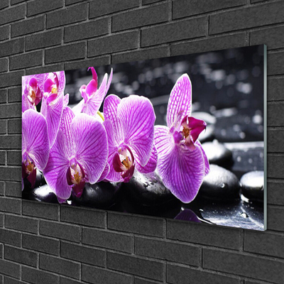 Tableaux sur verre acrylique Fleurs pierres floral violet noir