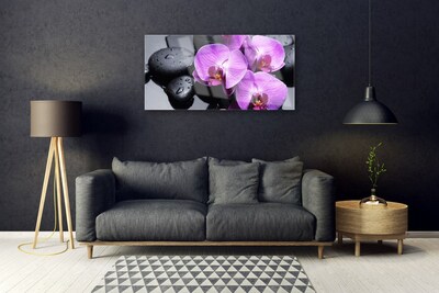 Tableaux sur verre acrylique Fleurs pierres floral violet noir