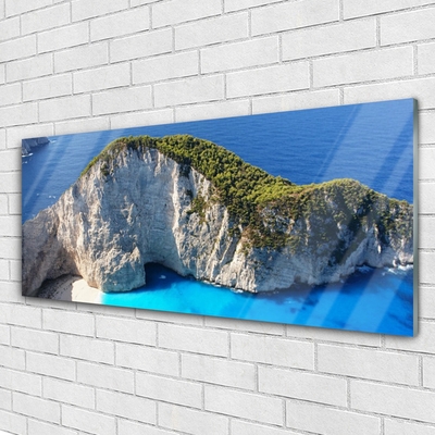 Tableaux sur verre acrylique Roche mer paysage gris vert bleu