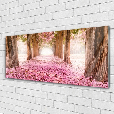 Tableaux sur verre acrylique Chemin troncs d'arbres nature brun rose