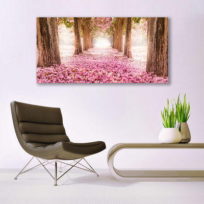 Tableaux sur verre acrylique Chemin troncs d'arbres nature brun rose