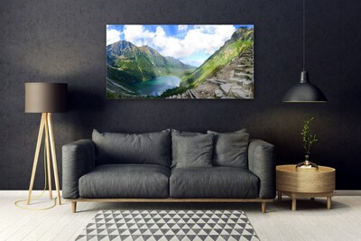 Tableaux sur verre acrylique Montagnes paysage gris vert bleu
