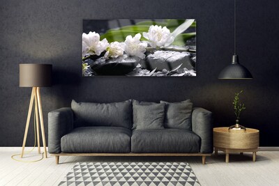 Tableaux sur verre acrylique Fleurs pierres floral blanc noir