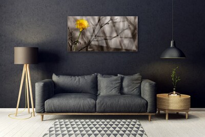 Tableaux sur verre acrylique Branche fleur floral gris jaune