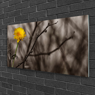 Tableaux sur verre acrylique Branche fleur floral gris jaune