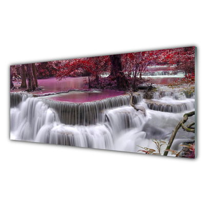 Tableaux sur verre acrylique Chute d'eau arbre nature blanc rose brun