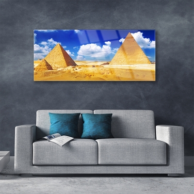 Tableaux sur verre acrylique Désert pyramides paysage jaune bleu