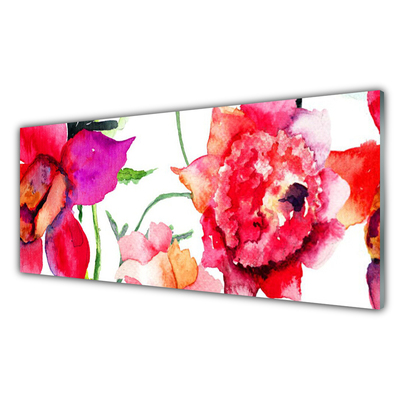 Tableaux sur verre acrylique Fleurs art rouge rose vert