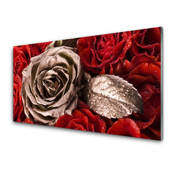 Tableaux sur verre acrylique Roses floral rouge