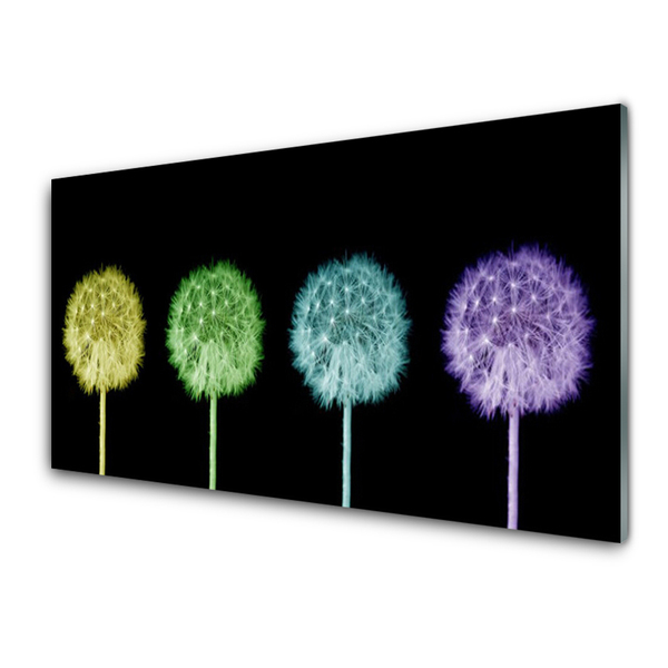 Tableaux sur verre acrylique Pissenlit floral jaune vert bleu violet