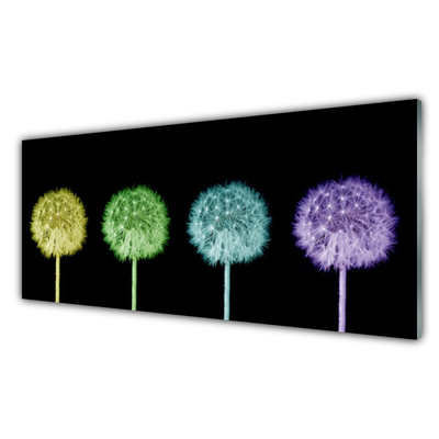 Tableaux sur verre acrylique Pissenlit floral jaune vert bleu violet